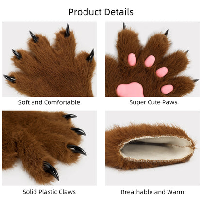 Furry Animal Paw Gloves – Cat, Wolf, Fox, Dog Fluffy Costume Mittens for Kids Cosplay, Halloween & Christmas
