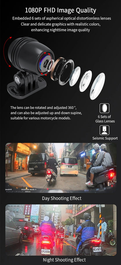 Dual 1080P Motorcycle DVR - Full Body Waterproof Camera with WiFi, GPS, Front and Rear Dash Cam Video Recorder Black Box