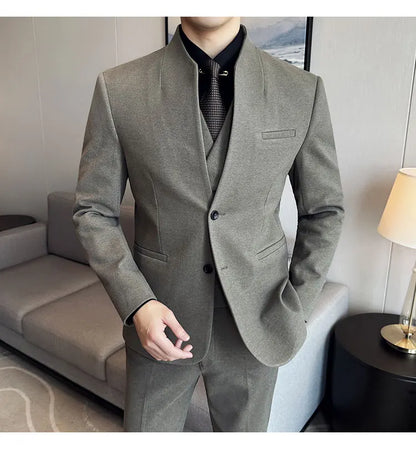 Korean Style Slim Fit Men's Wool Blazer Two-Piece Business Suit – Formal Elegant Set (M to 5XL)