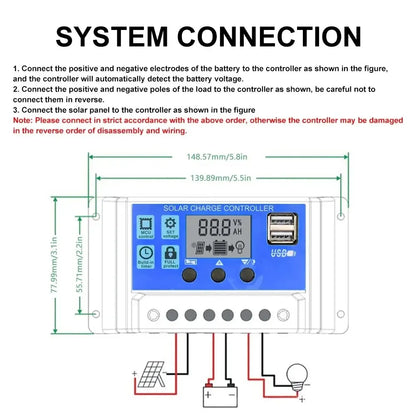 Solar Charge Controller with Dual USB - 12V/24V, 10A/20A/30A Auto LCD | Photovoltaic Panel PV Regulator & Load Discharger