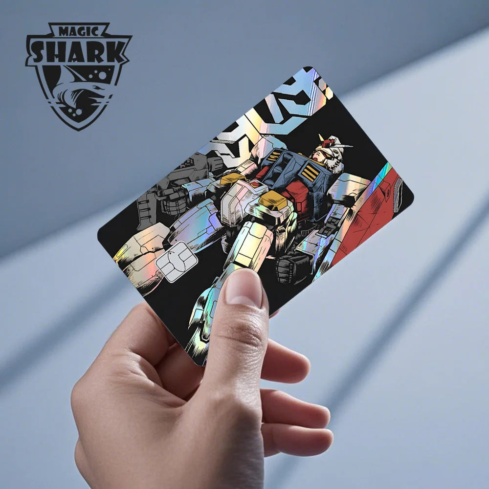 Holographic Robot and Shark Card Stickers - Laser Skin Film Decals for Debit, Credit, and Bank Cards