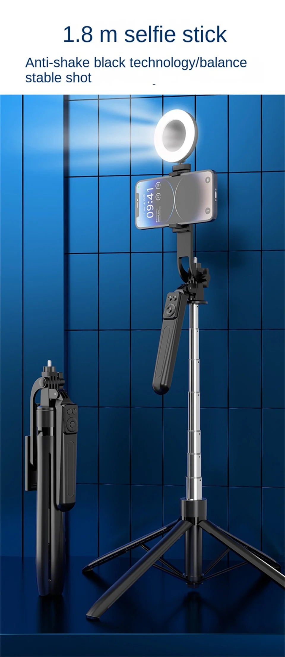 COOL DIER Smartphone Tripod – Bluetooth Shutter Selfie Stick Stand with Wireless Phone Holder