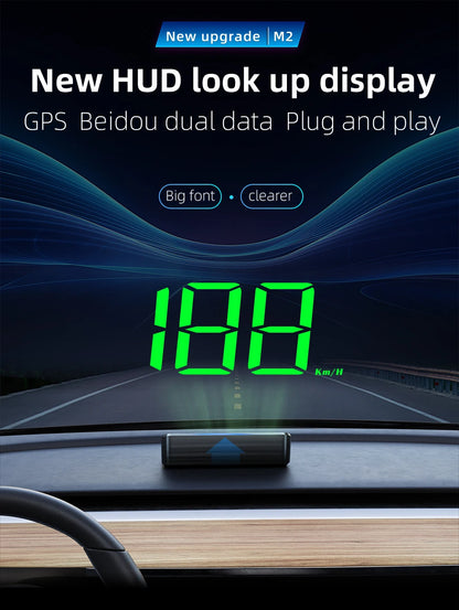 M2 Head-Up Display Digital Speedometer GPS HUD – Plug & Play Windshield Projector with Large KMH Font for All Cars