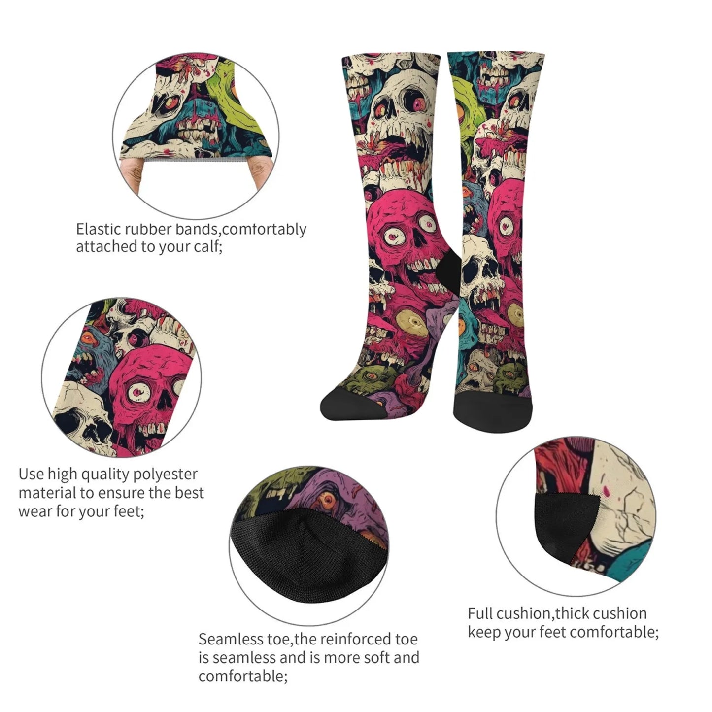 Colorful Skull Crew Socks - Comic Harajuku Retro Novelty Fashion Socks