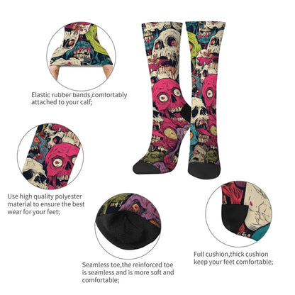 Colorful Skull Crew Socks - Comic Harajuku Retro Novelty Fashion Socks