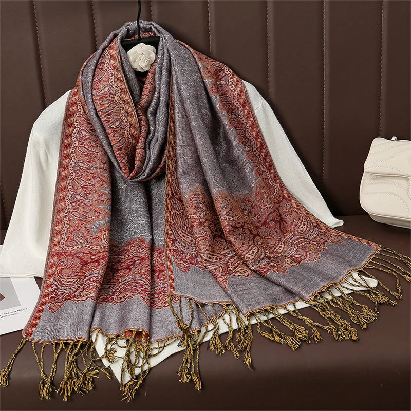 Luxury Autumn Cashmere Pashmina Shawl – Warm Winter Scarves for Women, Printed Cotton Foulard Stole Scarf 2023