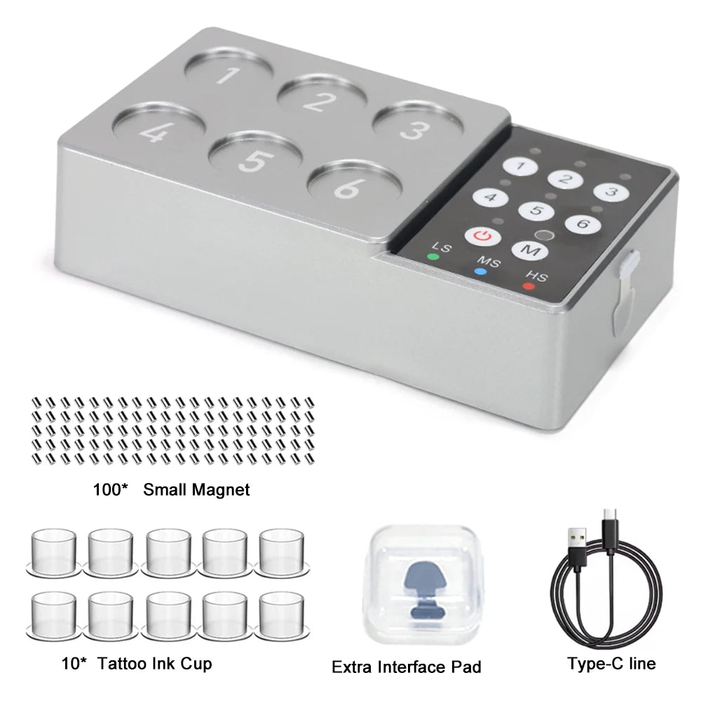 Tattoo Ink Vortex Mixer — Wireless Magnetic Anti-Sedimentation Pigment Stirrer with 100pcs Ink Cups
