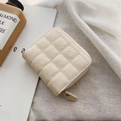 Women’s Small PU Leather Zipper Wallet with Coin Purse – Cute Plaid Mini Korean Card Holder, New Arrival