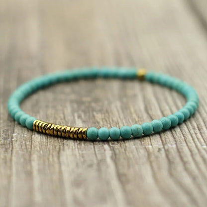4mm Antique Gold Hematite Stone Bracelet for Men — Natural Wooden Beaded Meditation Bracelet Pulsera Brazalete