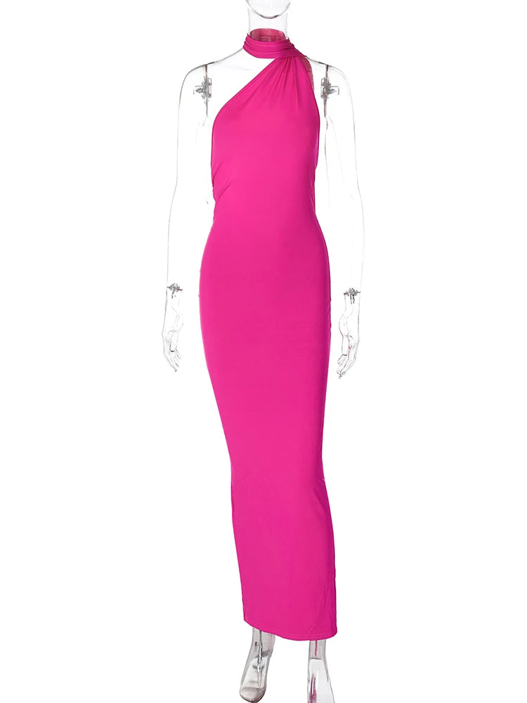 Hugcitar One Shoulder Backless Maxi Dress for Women – Adjustable Scarf Ruched Sexy Elegant Y2K Festival & Streetwear Party Outfit
