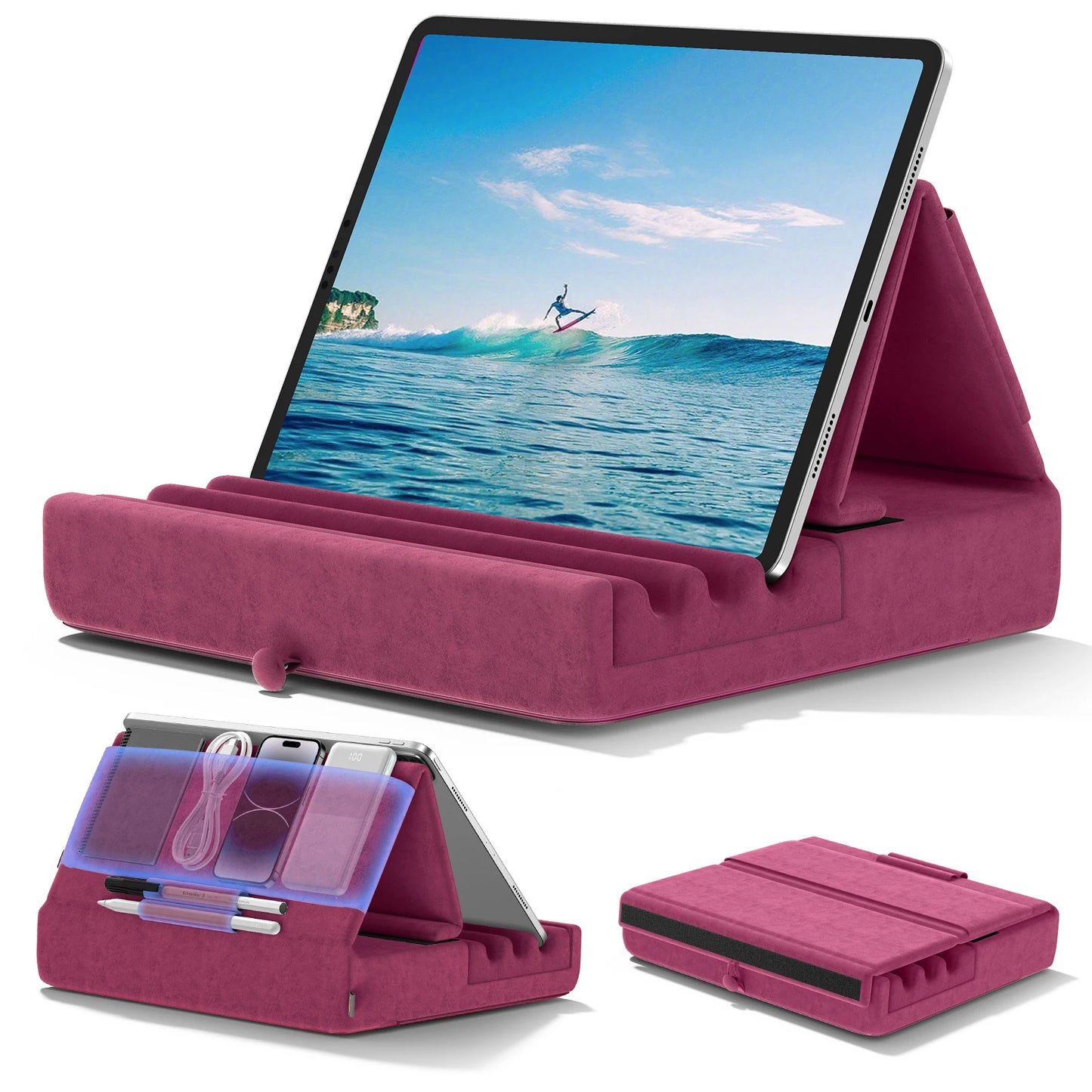 KDD Foldable Tablet Pillow Stand – Soft Lap & Desk Holder with Stylus Pocket for iPad Pro