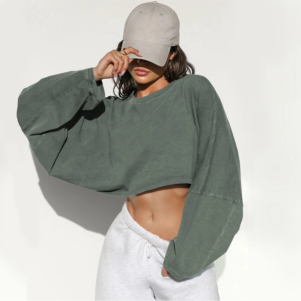 Women’s Sports Crop Top – Long Sleeve Gym & Yoga Workout Fitness Shirt