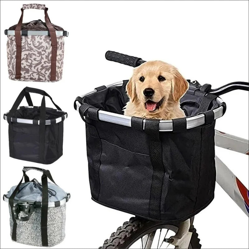 2-in-1 Bicycle Front Basket & Small Pet Carry Pouch – Detachable MTB Handlebar Foldable Bag, 5KG Load
