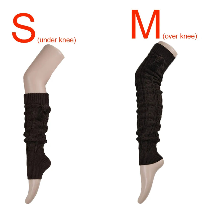 Women’s Winter Knitted Leg Warmers - Cozy Crochet Boot Socks with Hairball Fashion Style