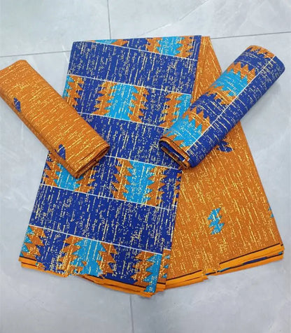 Real Ankara Wax Lace Fabric - 100% Cotton Nigerian Gold Print, 6 Yards Ghana Style Party Dress Material