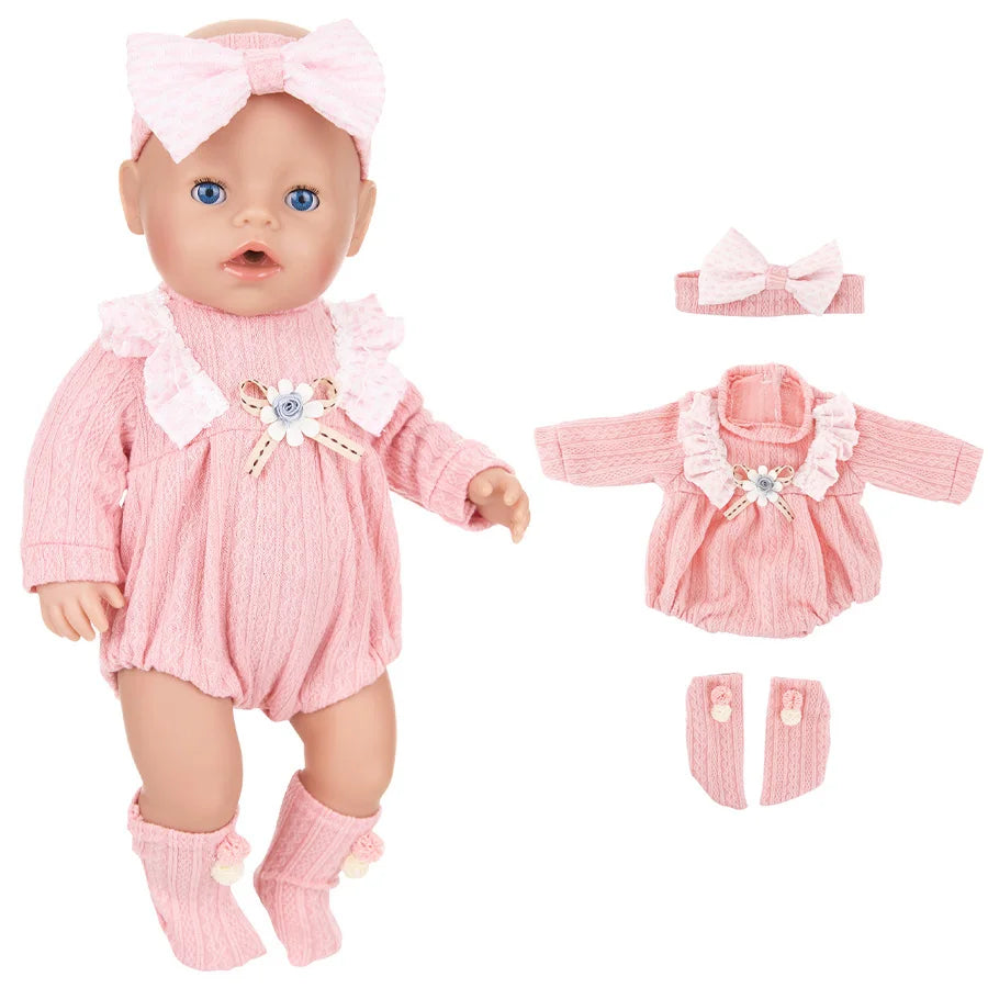 43cm Baby Doll Clothes Set – Leather Jacket, Pants & Rompers for 18-Inch American Dolls, Winter Outfit