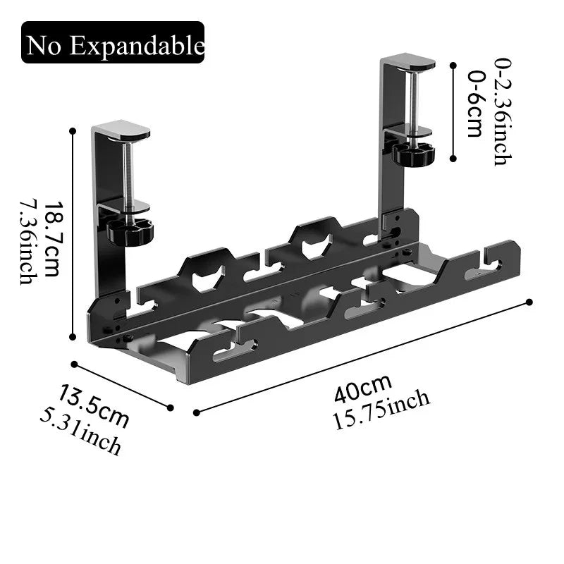 Telescopic Under-Desk Storage Rack – Metal Cable Management Tray for Home and Office, No-Punch Wire Organizer