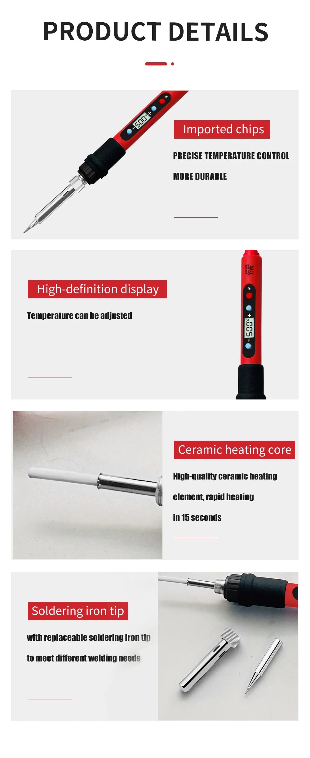 80W Soldering Iron Kit – Adjustable Temperature with LCD, Ceramic Heater, Soldering Tips & Tweezers