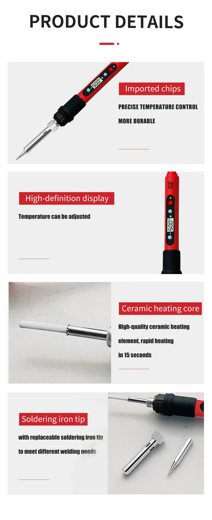 80W Soldering Iron Kit – Adjustable Temperature with LCD, Ceramic Heater, Soldering Tips & Tweezers