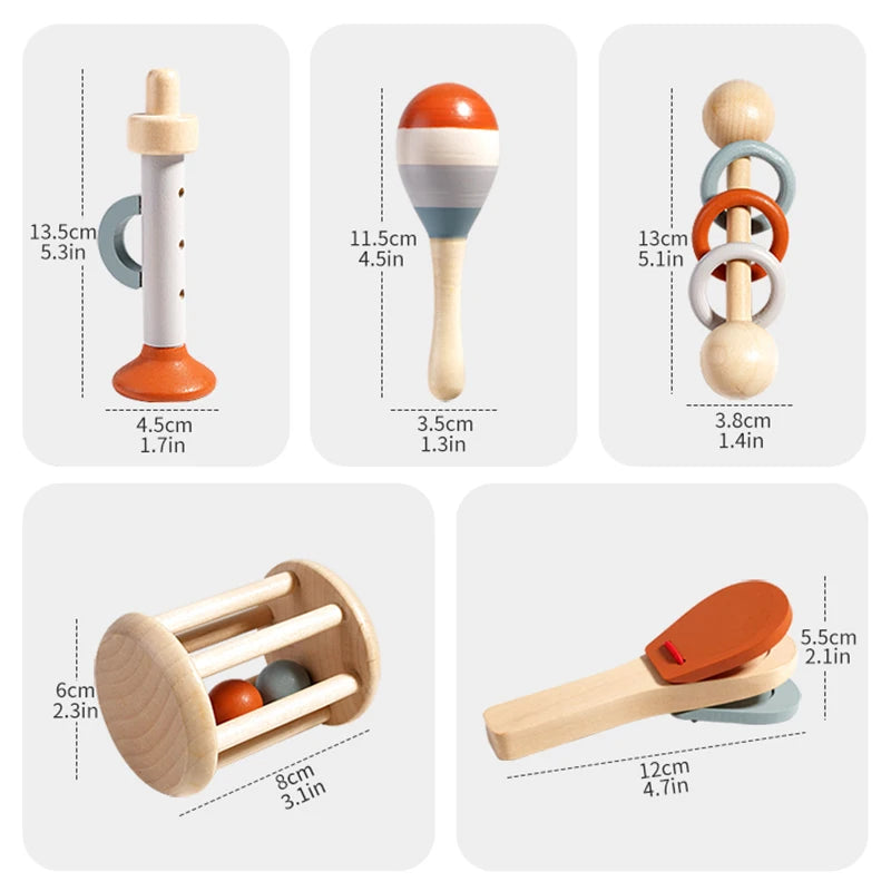5Pcs Baby Musical Sensory Rattle Toys – Montessori Educational Instruments for Early Learning & Kids Birthday Gifts