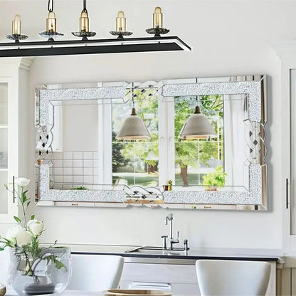 Large Crystal Diamond Wall Mirror – 90/100/120cm Silver Decorative Vanity Mirror for Bedroom, Hallway & Living Room