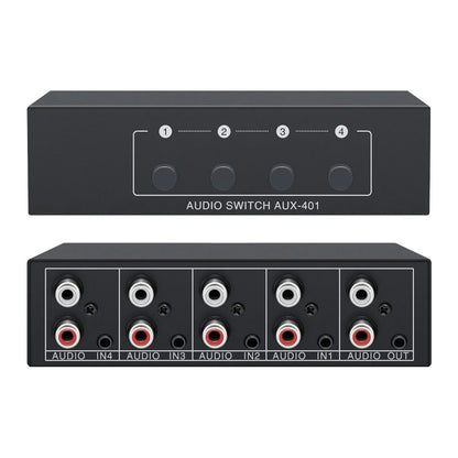 4-in-1 RCA AUX Audio Switcher - Passive Stereo Input Selector Box with 3.5mm & L/R RCA Output