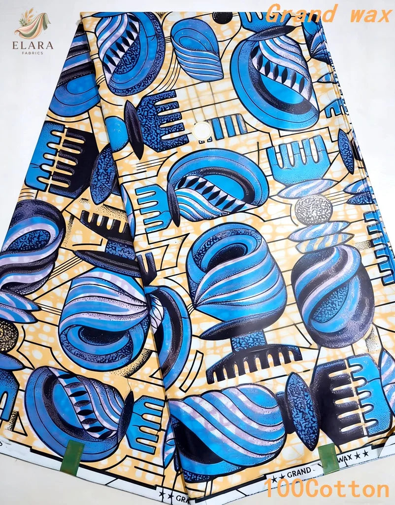 Grand Super African Wax Fabric - 100% Cotton Nigerian Glitter Glam Gold Ankara Print for Sewing