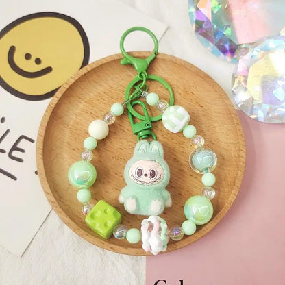 Labubu Keychain — Creative Resin Bead Cartoon Pendant for Backpack, DIY Couple & Kids Gifts