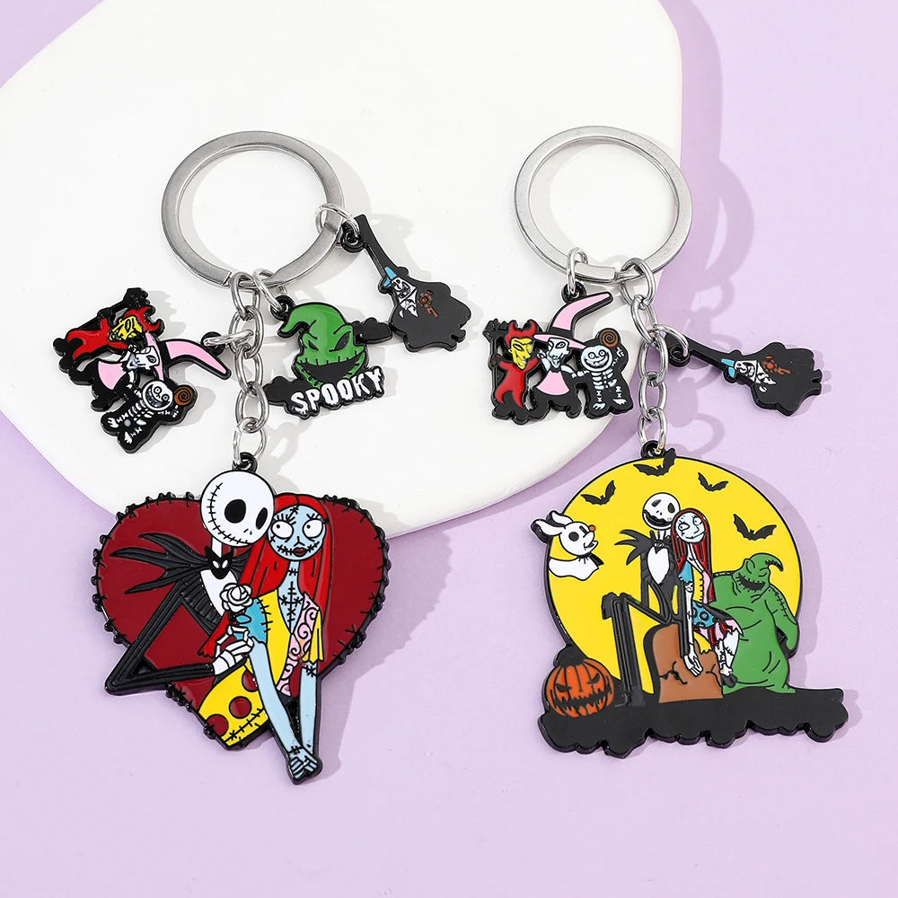 Jack & Sally Halloween Keychain - Nightmare Before Christmas Inspired Couple Keyring Gift
