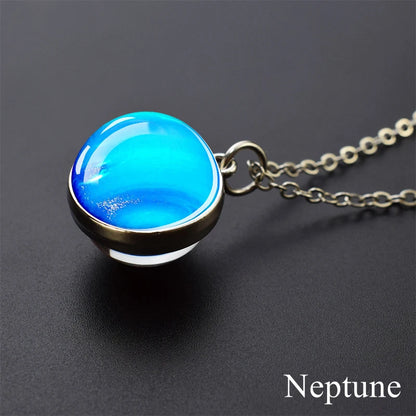 Solar System Planet Glass Ball Necklace – Moon, Earth, Jupiter & More Space-Themed Pendant for Women Fashion Gift