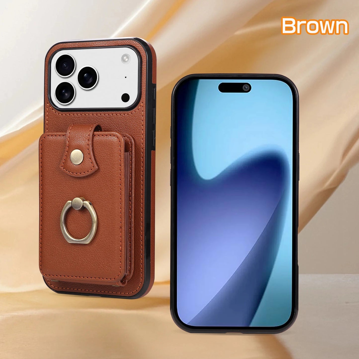 Leather Crossbody Wallet Phone Case with Zipper Card Slots – Lanyard Ring Holder Cover for iPhone 17/16/15/14/13/12/11 Pro Max & Plus