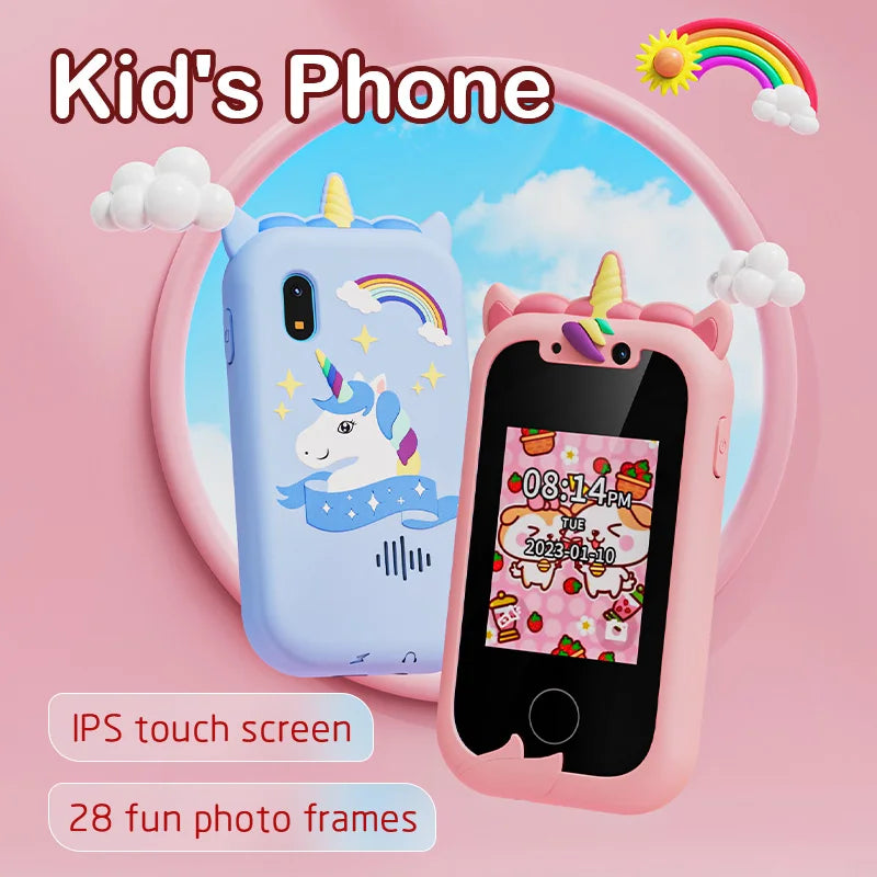 Children's Educational Phone Toy – Musical Unicorn Baby Mobile with Selfie Camera, 512MB TF Card, Birthday Gift for Babies