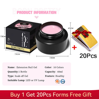 BORN PRETTY Hard Jelly Extension Nail Gel Polish: French Nails Nude Pink White Clear Fibre Glass Gum - 60/30ml for Manicure Extension