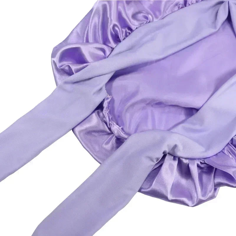 Women's Satin Solid Sleeping Hat: Adjustable Night Sleep Cap with Waterproof Shower Cap Function - Hair Bonnets for Sleep & Shower