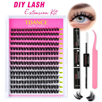 TDANCE 280PCS DIY Lash Extension Kit – Mix Clusters (30D/40D) with Bond, Seal & Remover for At-Home Application