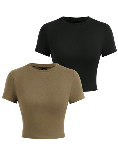 Y2K Women’s Solid Cotton Crop Top – Short Sleeve, High-Elastic O-Neck T-Shirt for Summer Streetwear & Sporty Fashion