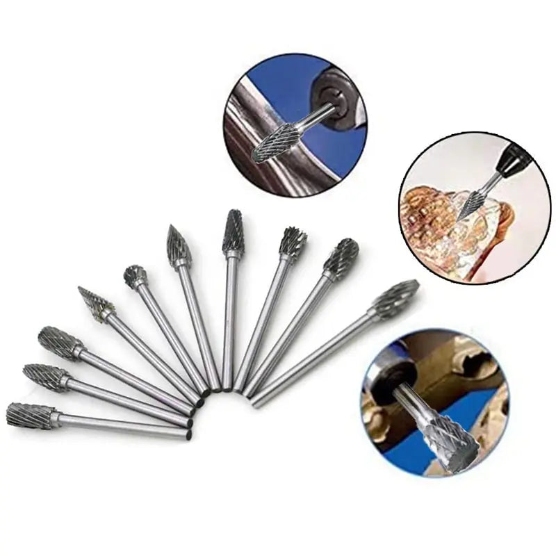 5Pcs Carbide Tungsten Steel Wood Milling Cutter Set - Double Rotary File Heads for Root Carving and Woodworking