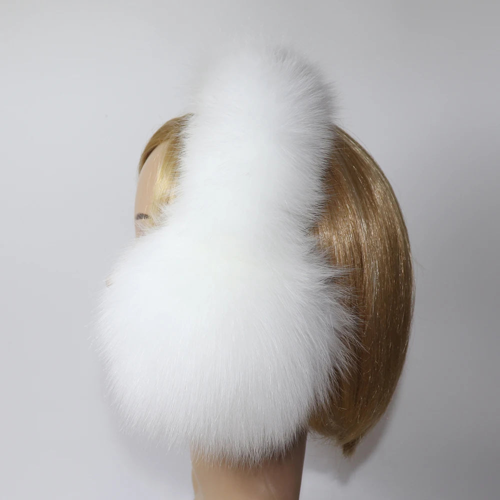 Real Fox & Raccoon Fur Earmuffs – Warm Winter Ear Warmer for Women and Girls, Plush Genuine Fur Accessory