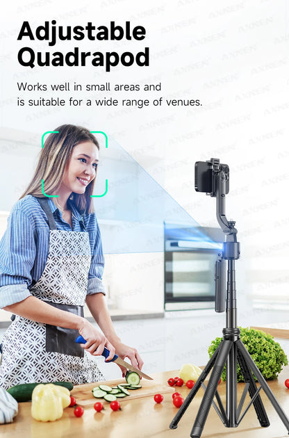 C17 AI Smart Gimbal Tripod – Foldable 360° Selfie Stick with Auto Face Tracking Quadruped Mobile Phone Holder