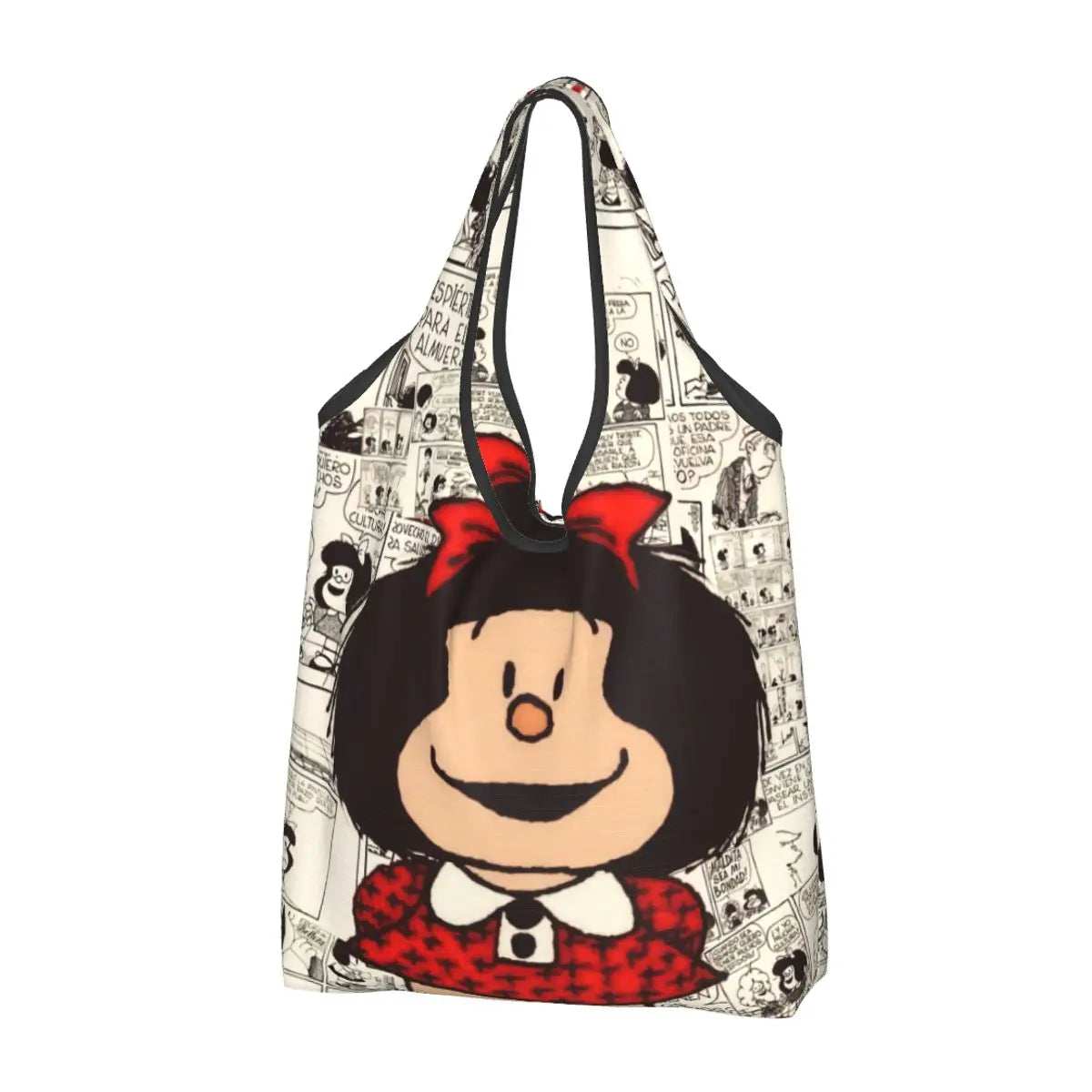 Anime Mafalda Cartoon Grocery Tote Bag – Large Capacity Fashion Shopper Shoulder Handbag, Portable Kawaii Canvas Bag for Everyday Use
