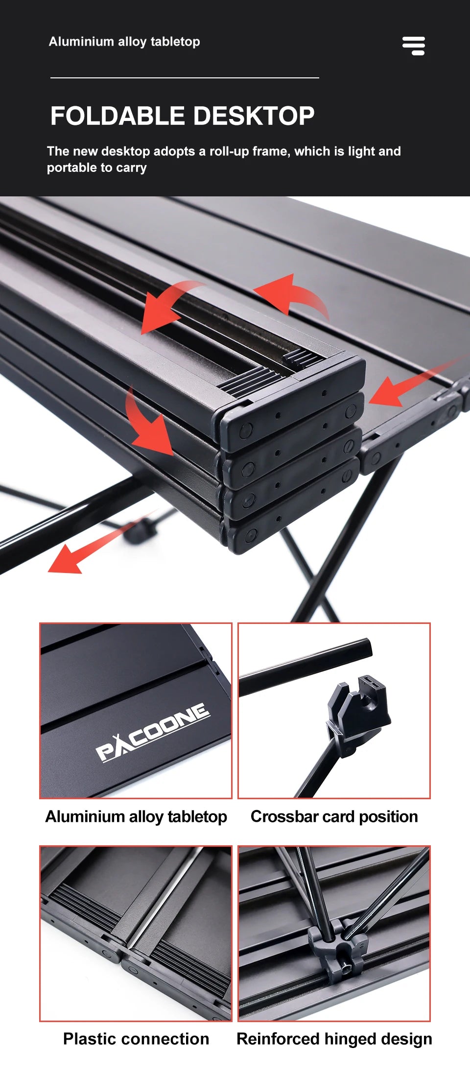 PACOONE Portable Camping Table – Ultralight, Foldable Aluminium Desk for Hiking, BBQ & Picnic