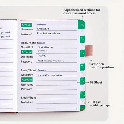 Hardcover Password Book with Alphabetical Tabs – Secure Notebook for Office & School Supplies