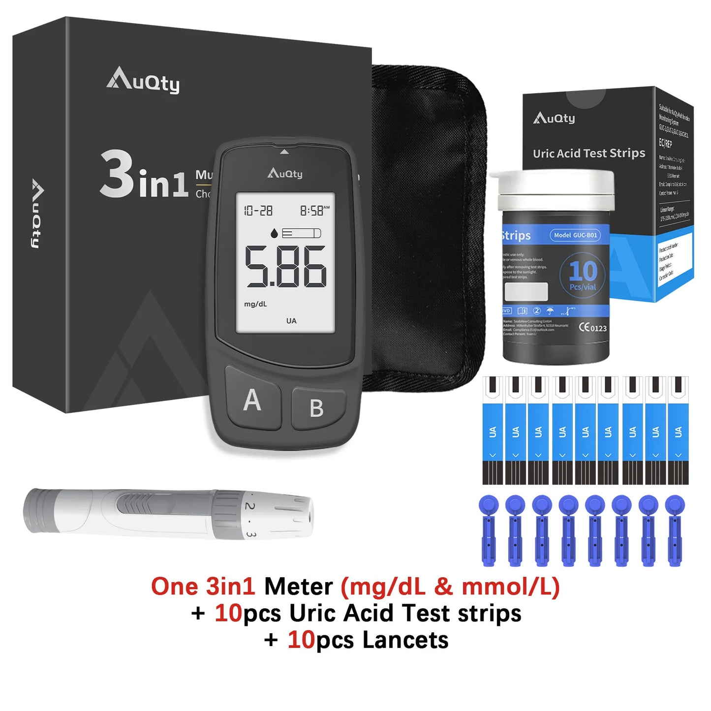 3-in-1 Multifunction Cholesterol, Uric Acid, and Blood Glucose Meter – Diabetes, Gout, and Blood Sugar Monitor with Test Strips