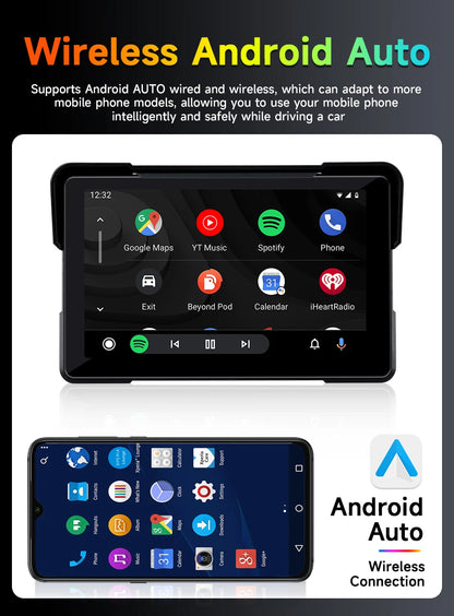 5/7 Inch Motorcycle CarPlay DVR Navigation GPS Monitor – Wireless Android Auto, Airplay, IPX7 Waterproof Portable Display
