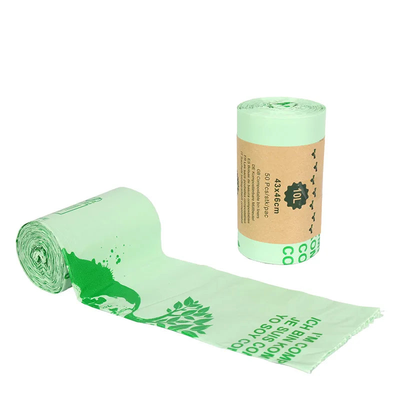 50pcs Biodegradable Trash Bags – 6/8/10L Compostable Household Garbage Bags for Kitchen Use