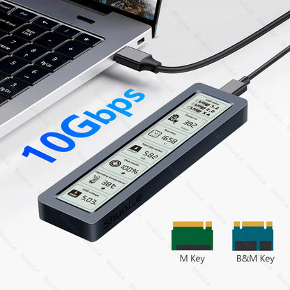M.2 NVMe SATA SSD Enclosure – Smart Visual Case, USB 3.2 Gen 2, 10Gbps, PCI-E 20Gbps Speed