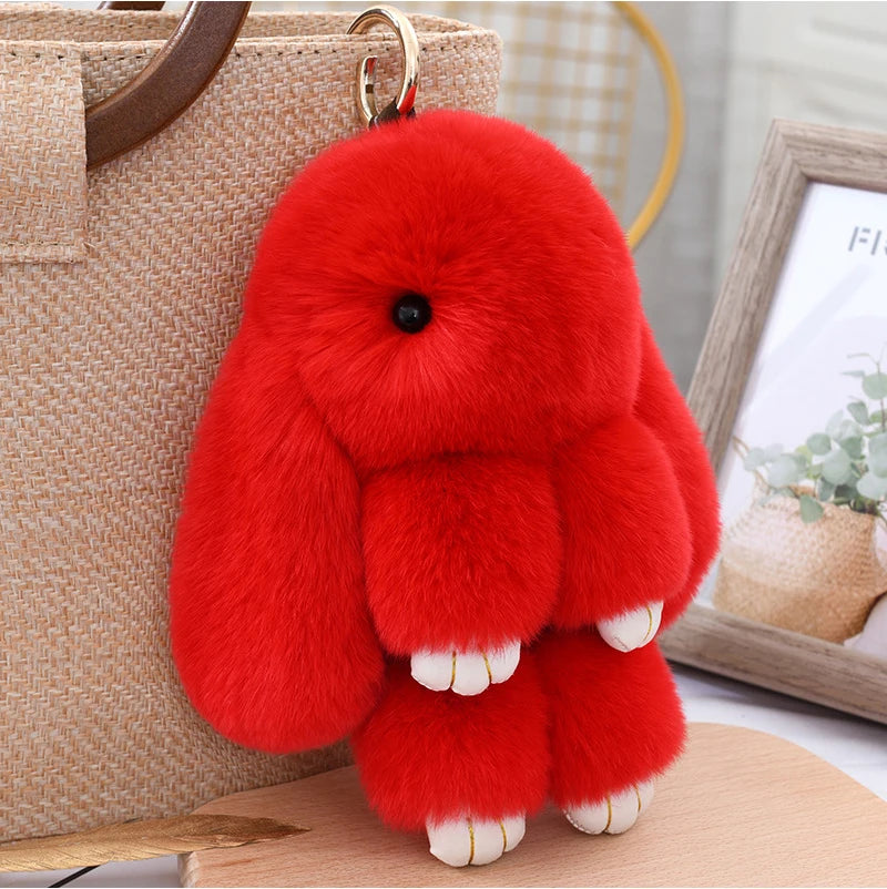 100% Natural Rex Rabbit Fur Keychain – Fluffy Bunny Bag Charm, Doll Toy & Lovely Pendant