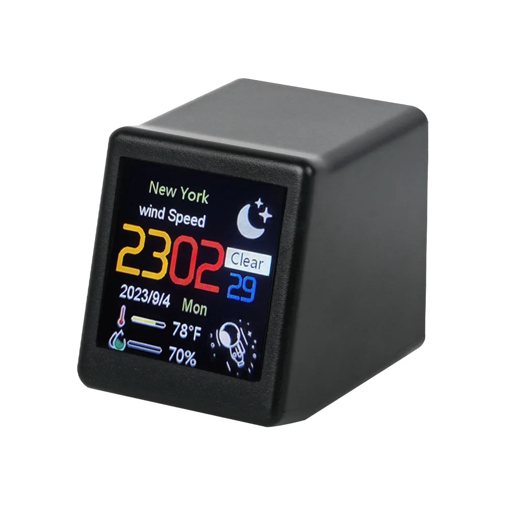 Small Portable Smart WiFi Weather Station – Temperature, Humidity, Time & Alarm Clock, Desktop Display Decoration