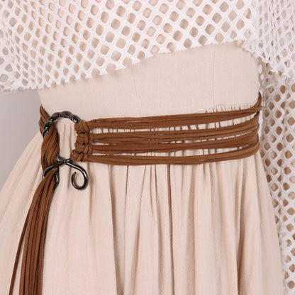 Women’s Bohemian Rope Belt - Adjustable Braided Waist Belt with Fringe and Loop Knot