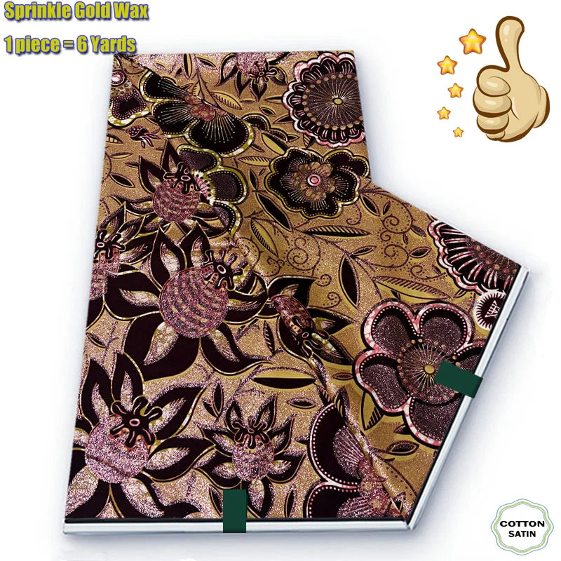African Grand Golden Wax Fabric - Glitter Gold Ankara Pagne Batik Print Soft Cotton Fabric